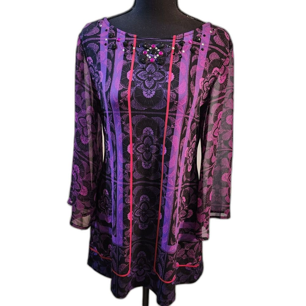 Style & Company petite medium Purple and black  long sleeve top
